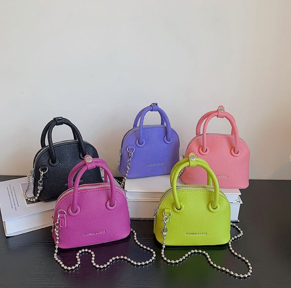fashion children shell handbag kids pu leather chain cross body bags girls candy color single shoulder princess bag a8943, Black